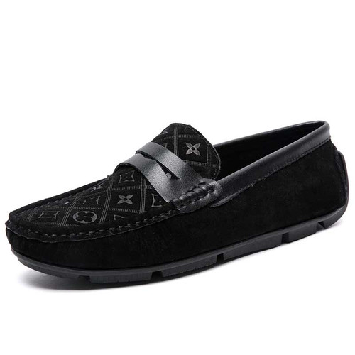 Men's black pattern check print penny strap slip on shoe loafer 01