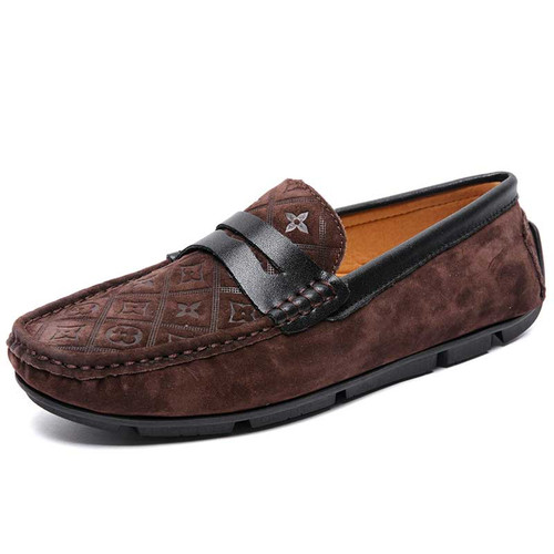 LOUIS VUITTON Men's Mocassin Brown Leather Shoes Penny Loafers