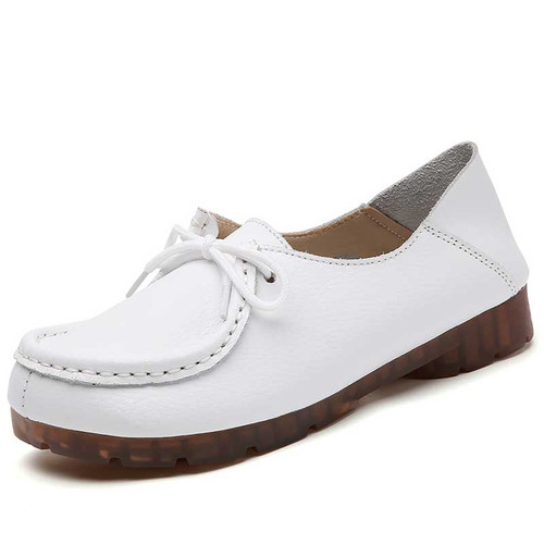 Women's white casual sewing thread accents lace up shoe 01