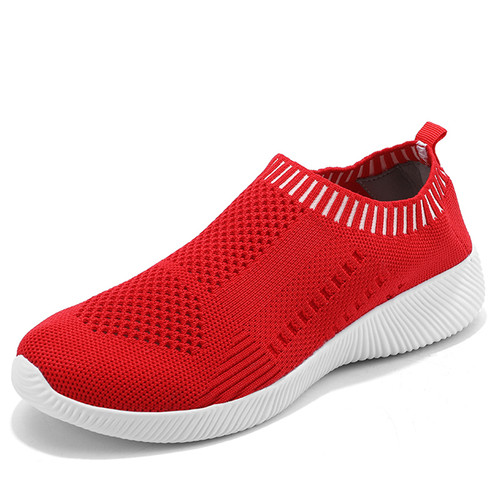 Women's red flyknit sock like stripe entry slip on shoe sneaker 01