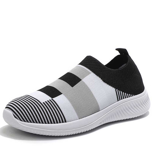 Women's black flyknit stripe multi color slip on shoe sneaker 01