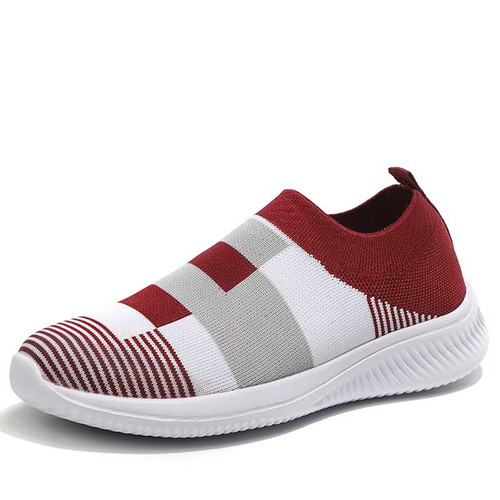 Women's red flyknit stripe multi color slip on shoe sneaker 01
