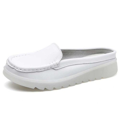 Women's white simple plain slip on shoe mule 01