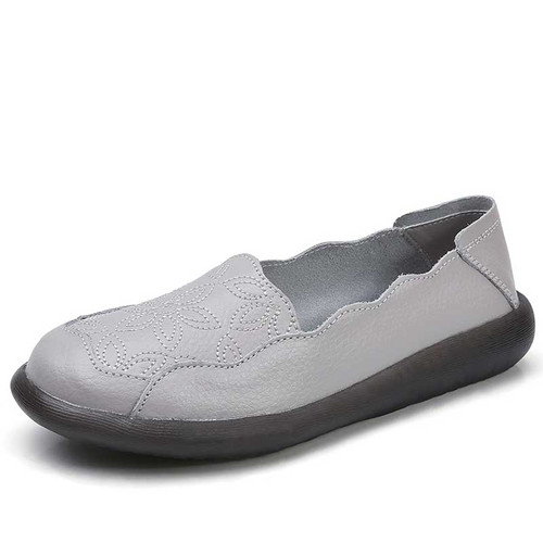 Women's grey floral pattern on vamp slip on shoe loafer 01