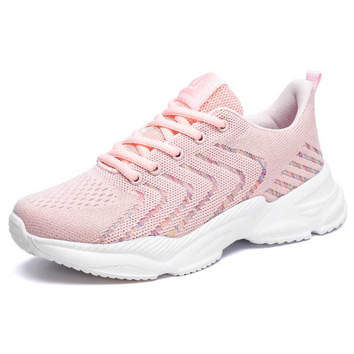 Women's pink flyknit stripe texture label print shoe sneaker 01