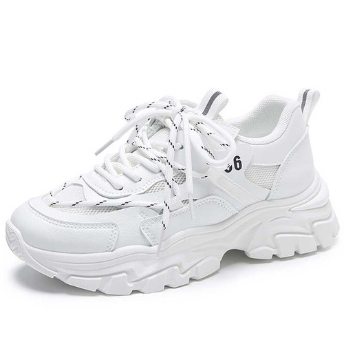 Women's white numbers print casual shoe sneaker 01