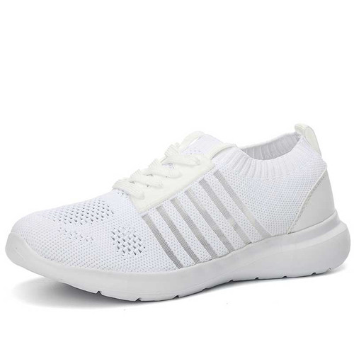 Women's white flyknit stripe hollow sock like entry shoe sneaker 01