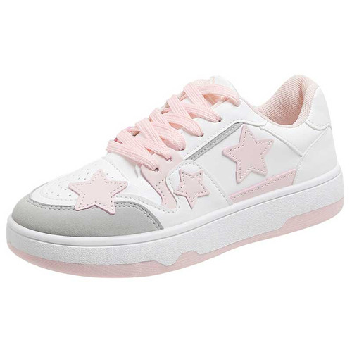 Women's white pink star pattern print shoe sneaker 01