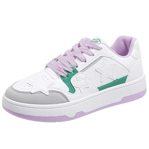 Women's white purple star pattern print shoe sneaker 01