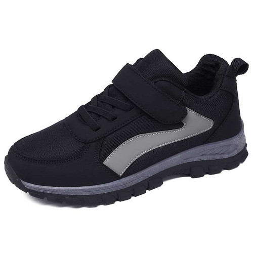 Women's black stripe block lace velcro shoe sneaker 01