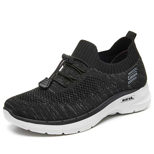 Women's black flyknit stripe texture logo pattern shoe sneaker 01