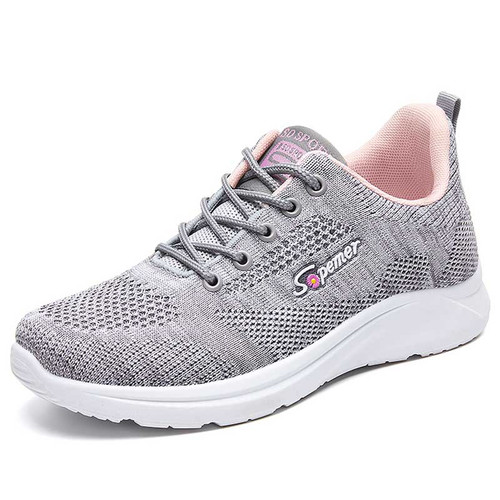 Women's grey flyknit logo pattern casual shoe sneaker 01