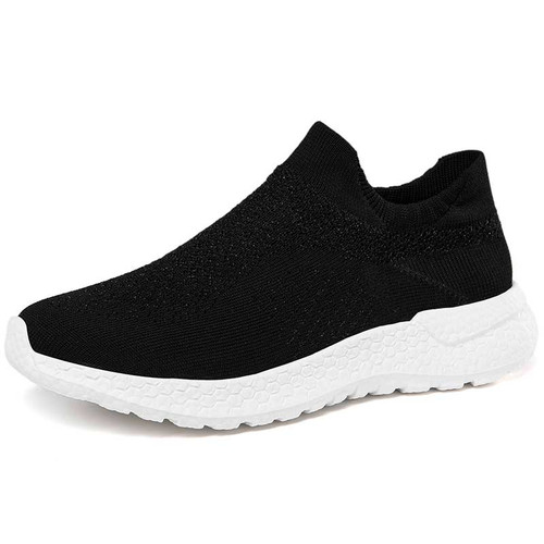 Men's black white flyknit texture sock like entry slip on shoe sneaker 01