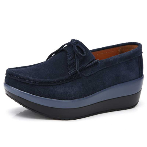 Women's navy suede lace tassel slip on rocker bottom sneaker 01