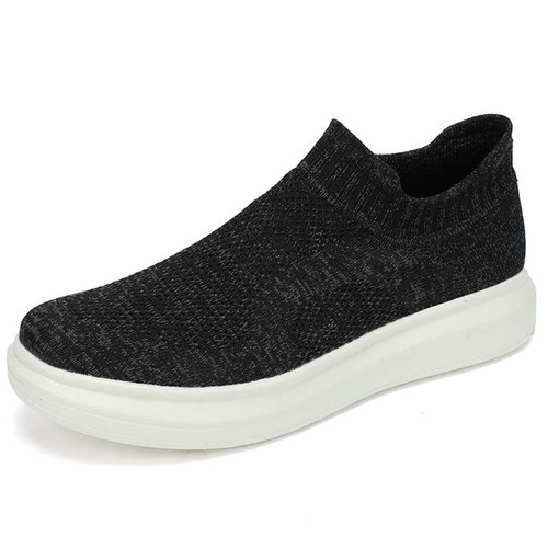Men's black white texture flyknit sock like fit slip on shoe sneaker 01