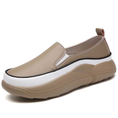 Women's brown simple plain casual slip on rocker bottom sneaker 01