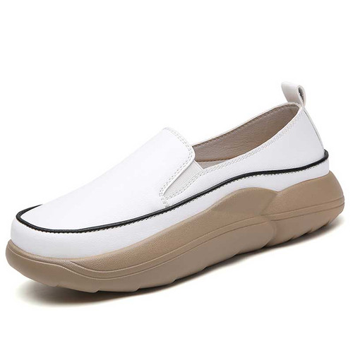 Women's white simple plain casual slip on rocker bottom sneaker 01