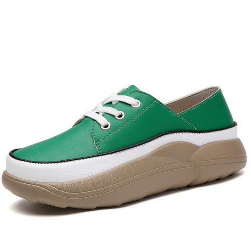 Women's green simple plain lace up rocker bottom shoe sneaker 01