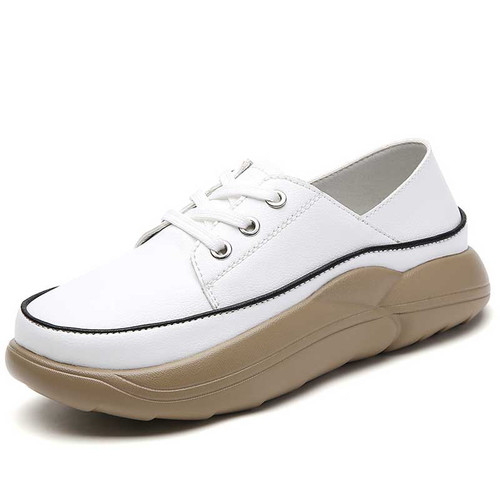 Women's white simple plain lace up rocker bottom shoe sneaker 01