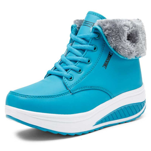 Women's blue logo pattern winter rocker bottom shoe sneaker boot 01
