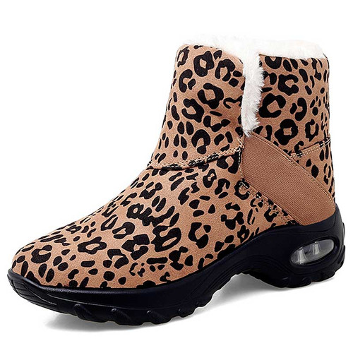 Women's brown leopard suede winter slip on double rocker bottom sneaker 01