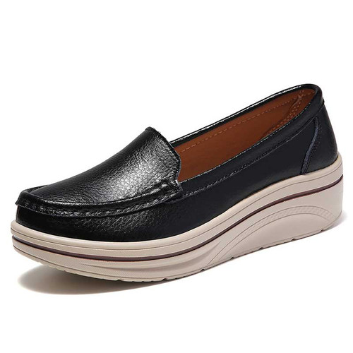 Women's black plain casual slip on rocker bottom sneaker 01