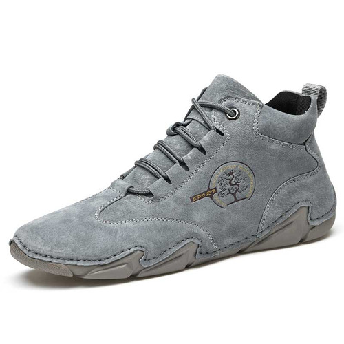 Men's grey sewn accents logo pattern print shoe sneaker 01