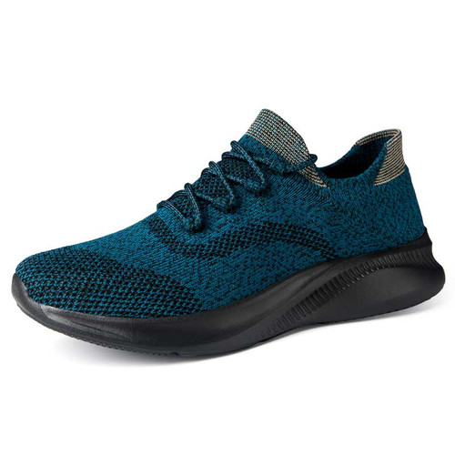 Men's peacock blue casual flyknit texture pattern shoe sneaker 01