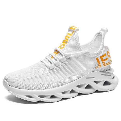 Men's white stripe letter pattern print sport shoe sneaker 01