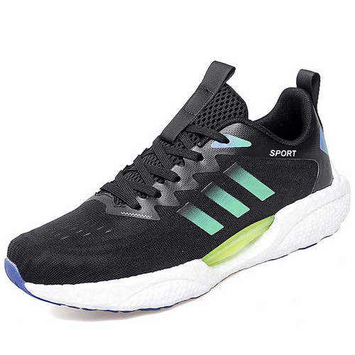 Men's black flyknit stripe block pattern sport shoe sneaker 01