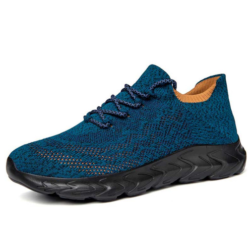 Men's peacock blue flyknit texture sock like sport shoe sneaker 01