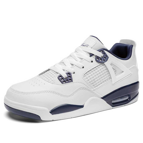 Men's white navy check casual sport shoe sneaker 01