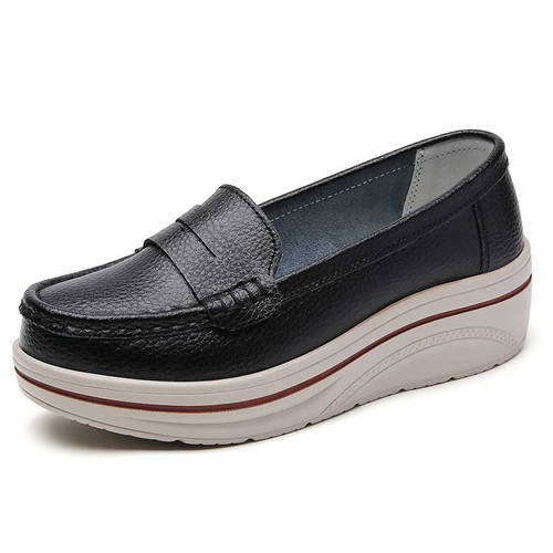 Women's black penny strap slip on rocker bottom sneaker 01