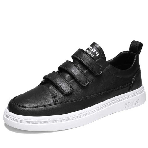 Men's black casual triple velcro label print shoe sneaker 01