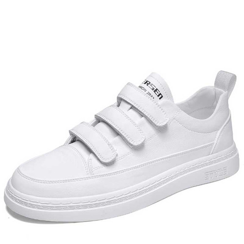 Men's white casual triple velcro label print shoe sneaker 01