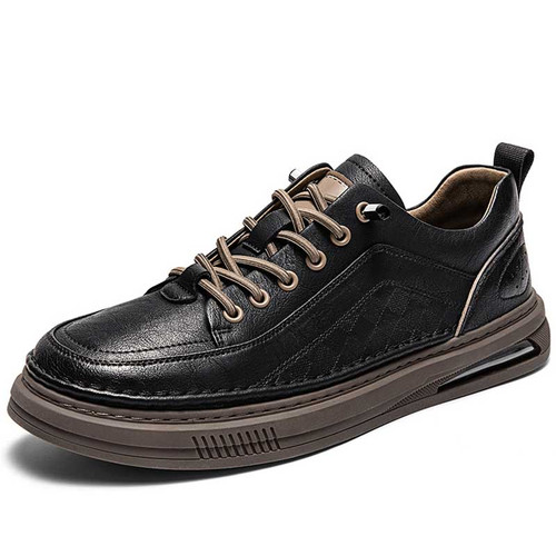 Men's black check pattern cushioned casual shoe sneaker 01