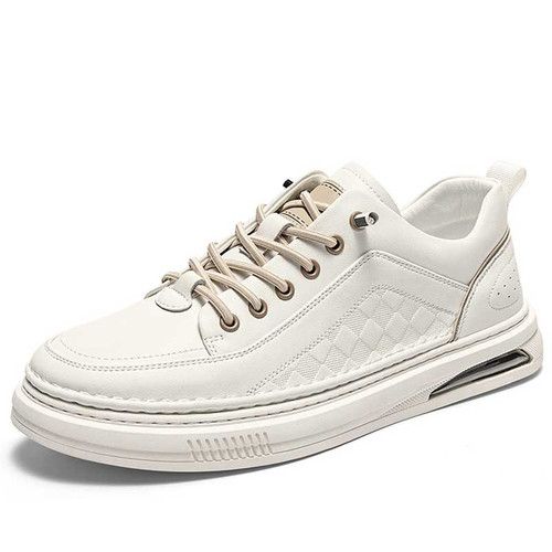 Men's beige white check pattern cushioned casual shoe sneaker 01