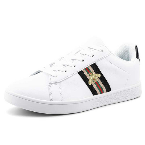 Men's white black stripe pattern print casual shoe sneaker 01