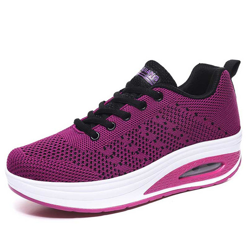 Women's purple flyknit pattern texture rocker bottom shoe sneaker 01