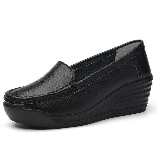 Women's black simple plain casual slip on shoe wedge 01