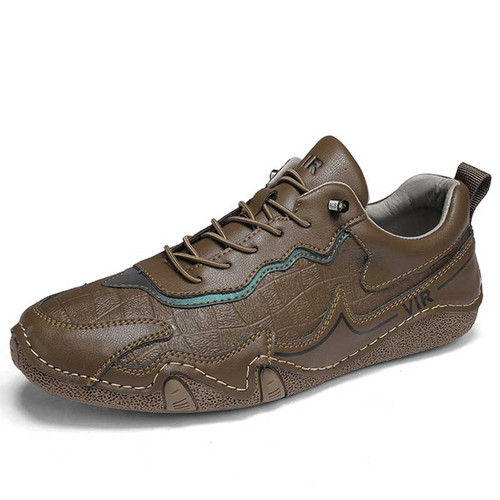 Men's khaki croc skin pattern sewn accents shoe sneaker 01