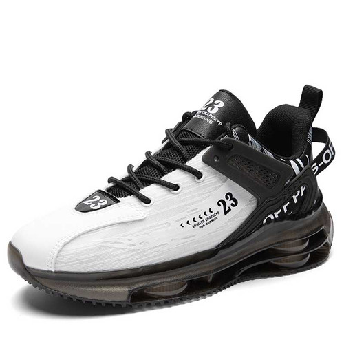 Men's white black pattern print rubber patch shoe sneaker 01