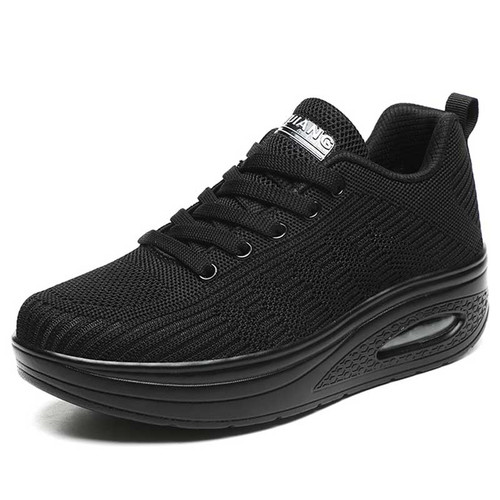 Women's black flyknit stripe texture rocker bottom shoe sneaker 01