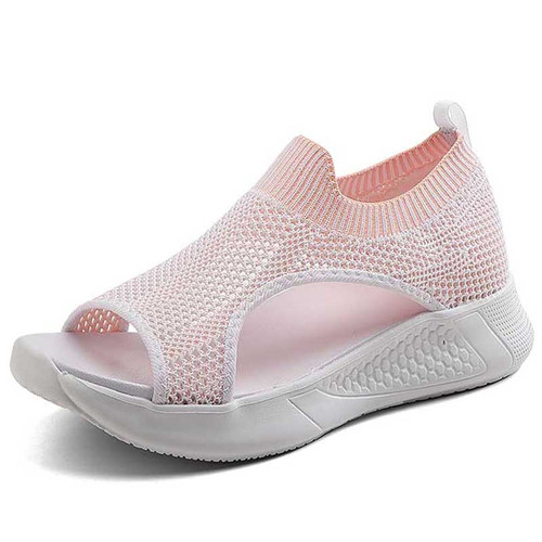 Women's pink hollow out flyknit slip on shoe sandal 01