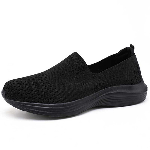 Women's black flyknit casual texture pattern slip on shoe sneaker 01