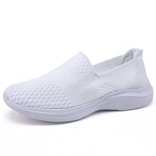 Women's white flyknit casual texture pattern slip on shoe sneaker 01