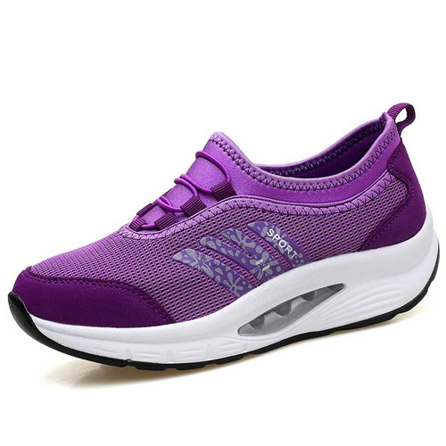 Women's purple floral pattern stripe slip on rocker bottom sneaker 01