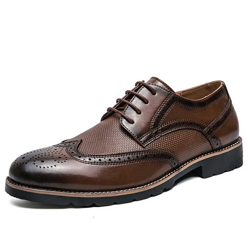 Men's brown retro brogue derby dress shoe 01