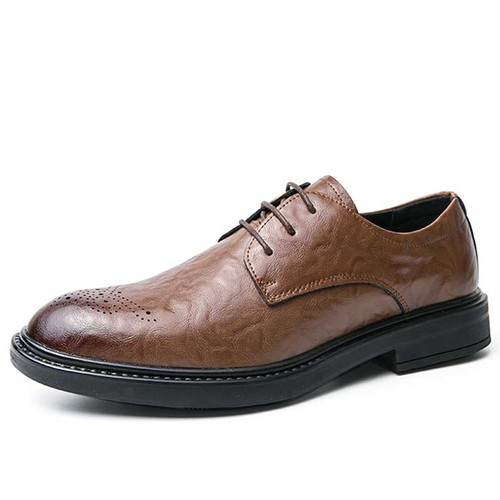 Men's brown retro brogue derby dress shoe 01