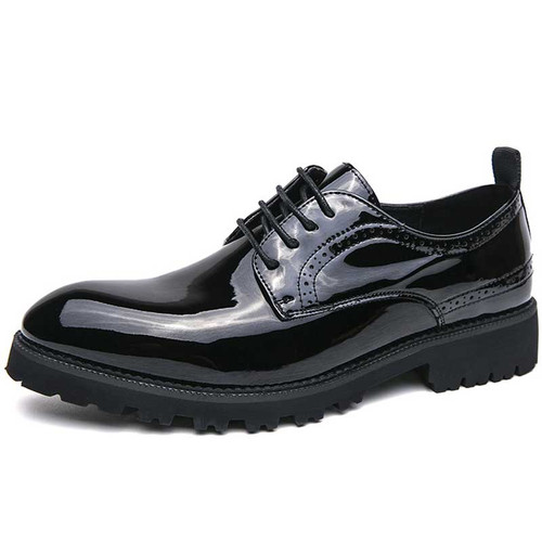 Men's black patent leather brogue derby dress shoe 01